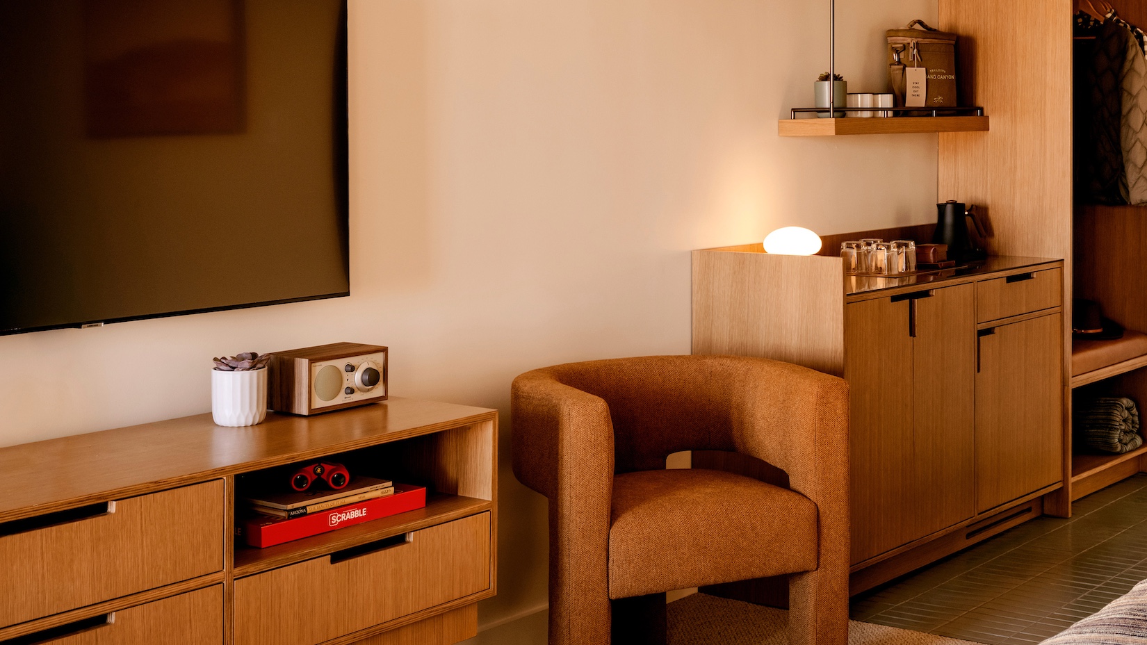 chair, tv, radio, and modern furniture