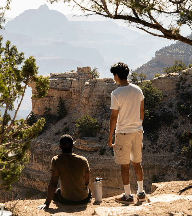 two men looking at grand canyon