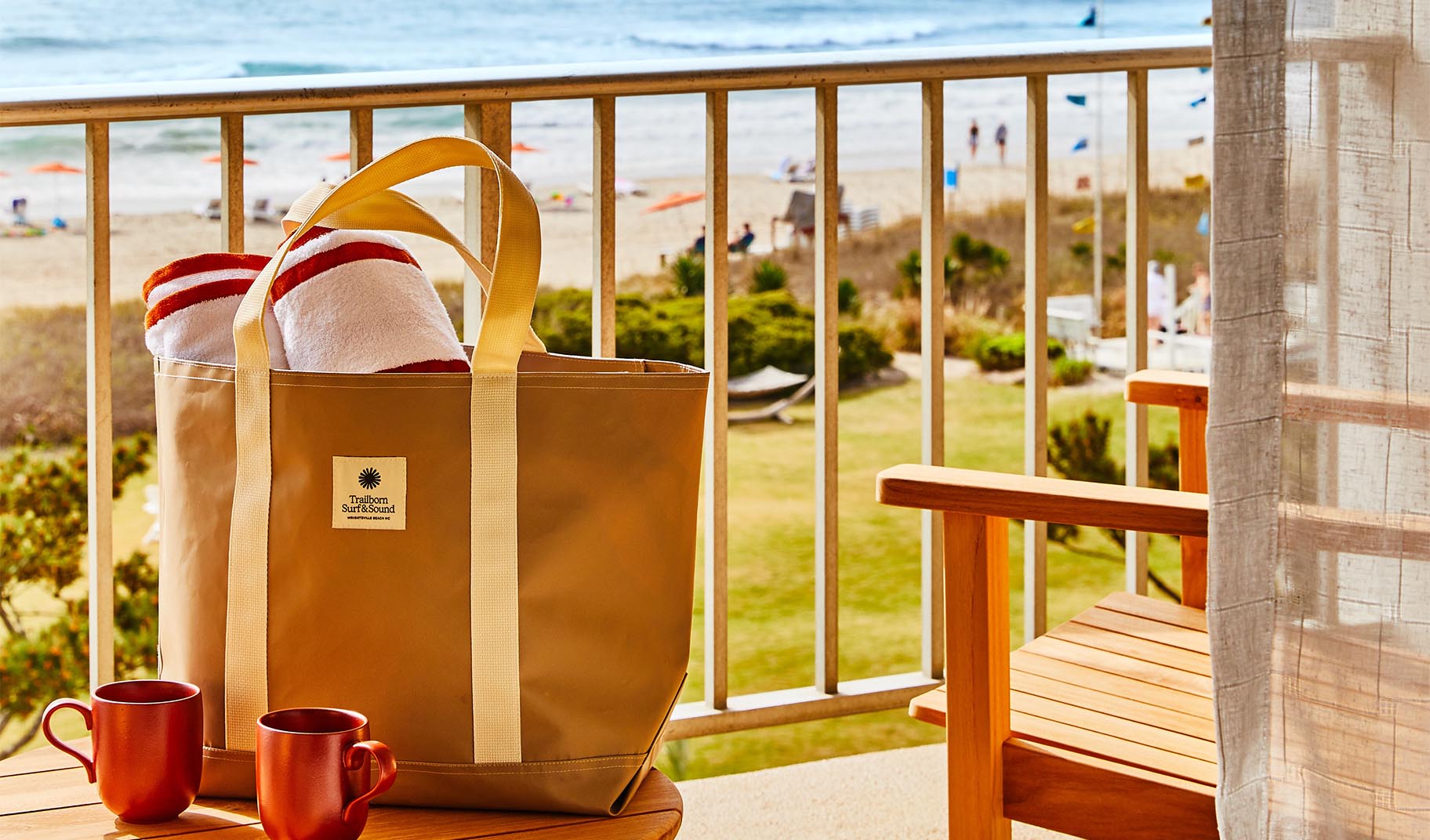 beach bag on balcony